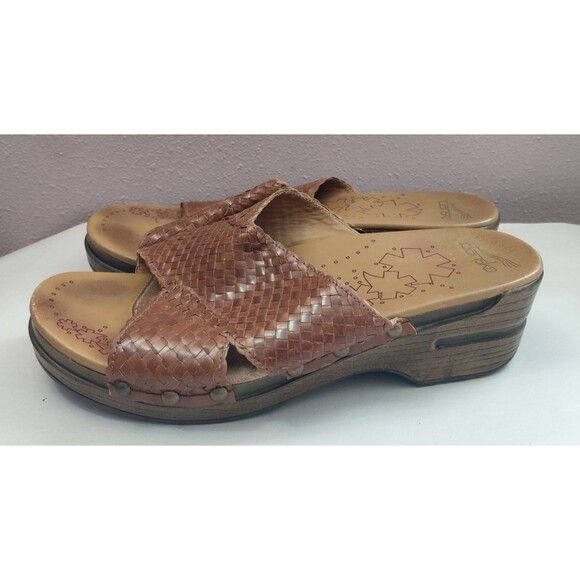 Dansko Mila Woven Vegan Leather Stapled Clog Sandals Honey Brown Size US9/EU40 - Picture 3 of 8